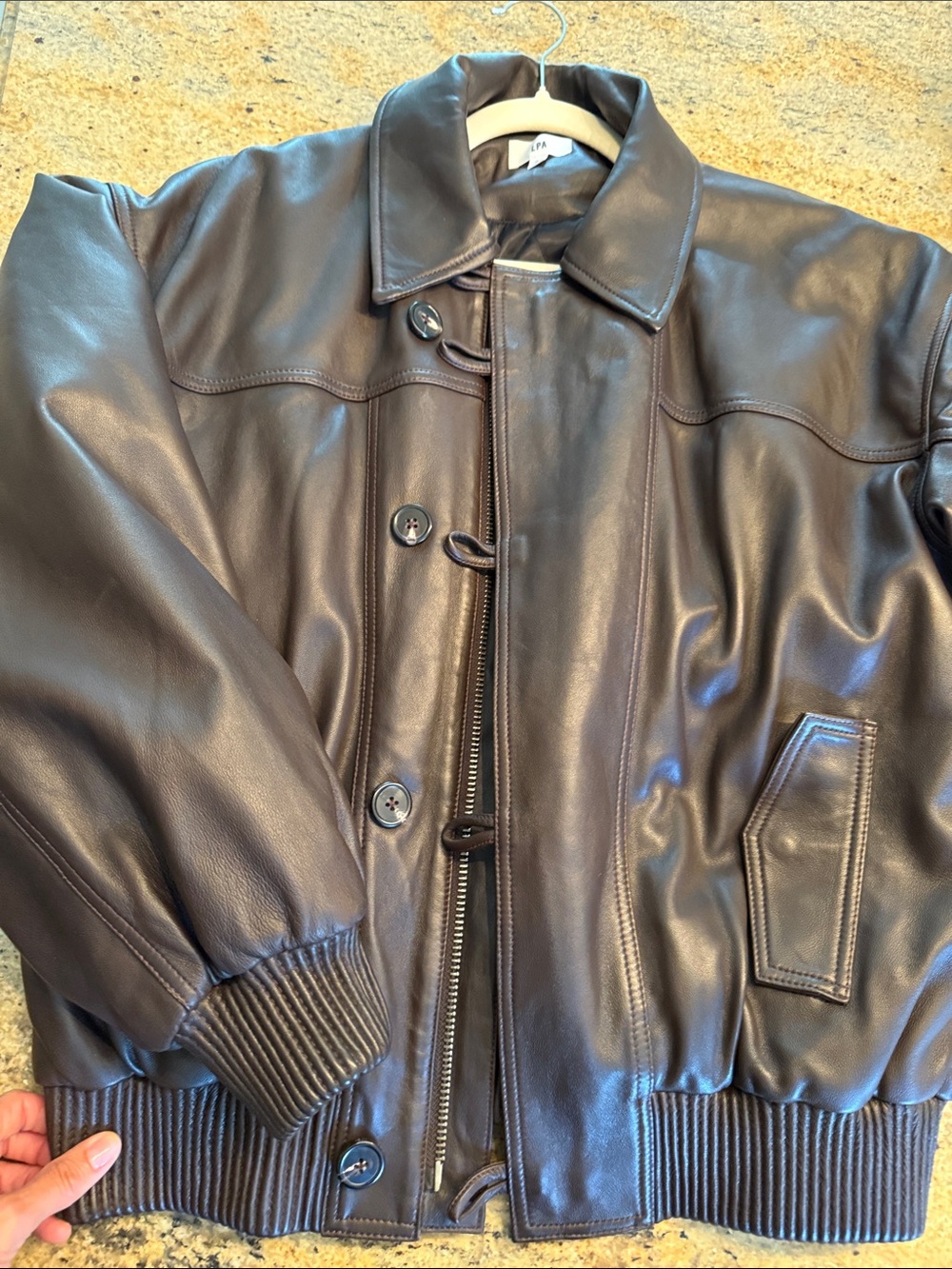 LPA Dark Brown Leather Bomber Jacket